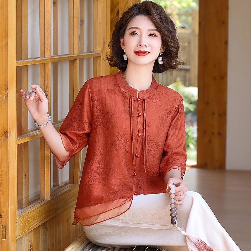 2025新款妈妈夏装套装女减龄50岁时尚国风中老年女洋气时髦两件套