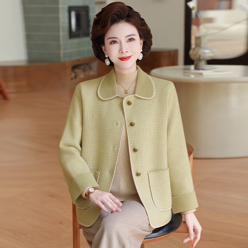 妈妈秋装外套高贵时尚夹克上衣2025新款中老年女装洋气质针织开衫