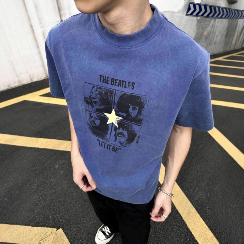EME男装 蜡染棉水洗做旧美式复古乐队印花圆领夏季短袖T恤vibe